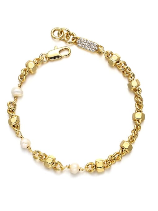 golden Brass Imitation Pearl Geometric Hip Hop Bracelet
