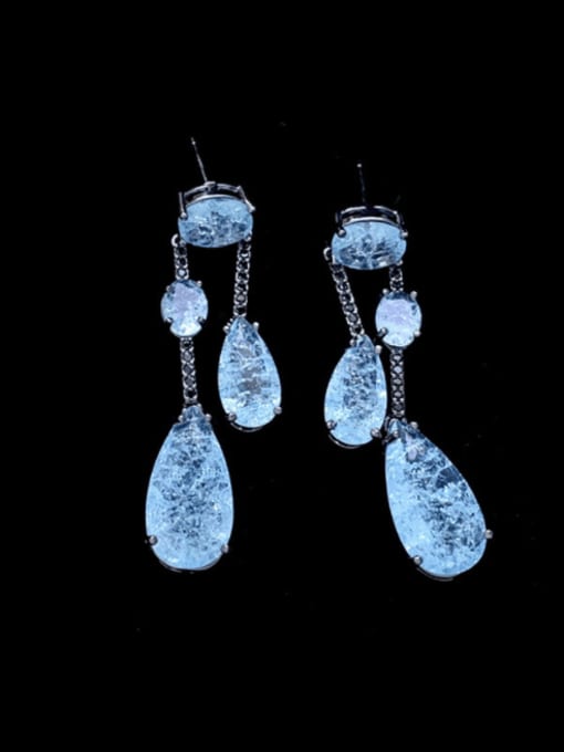 blue Brass Cubic Zirconia Water Drop Vintage Drop Earring