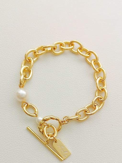 14K  gold Copper Imitation Pearl Geometric chain  Dainty  Bracelet