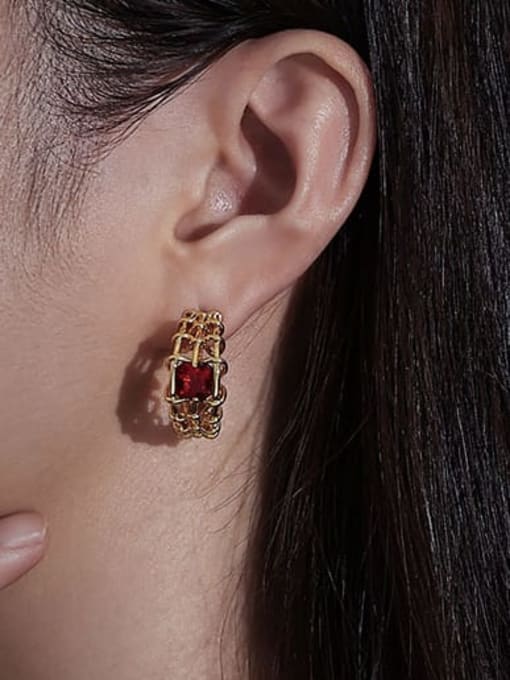 ACCA Brass Cubic Zirconia Weave Vintage Stud Earring 1