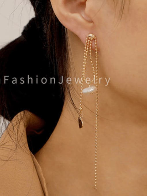 HYACINTH Copper Bead Tassel Vintage Threader Trend Korean Fashion Earring 1