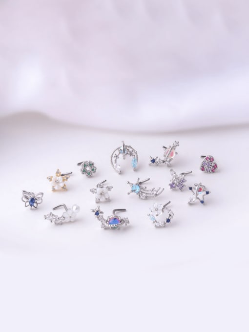 HISON Stainless steel Cubic Zirconia Flower Hip Hop Nose Studs 3