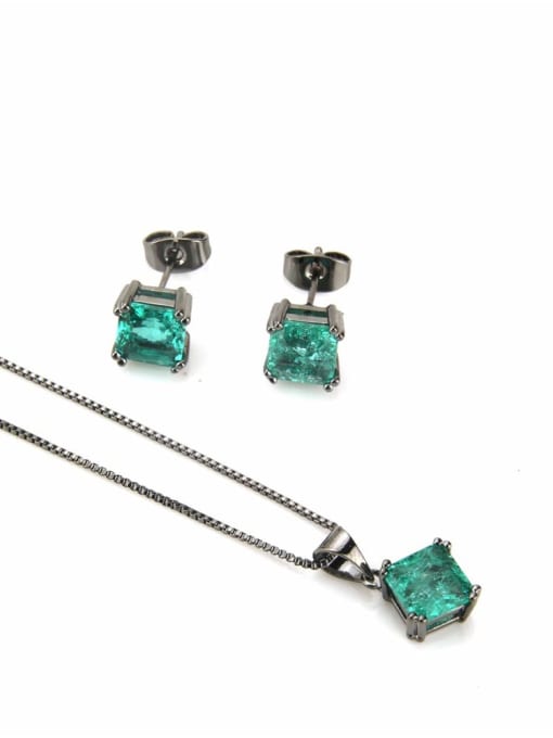 Black green zircon plating Brass Square Cubic Zirconia Earring and Necklace Set