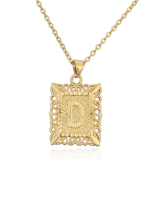 D Brass Letter Vintage Holllow Geometric Pendant Necklace