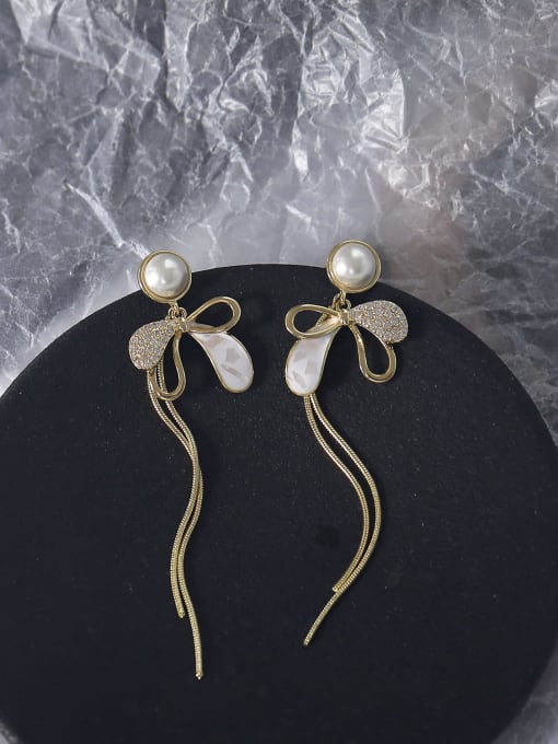 HYACINTH Brass Cubic Zirconia Enamel Tassel Dainty Threader Earring 2