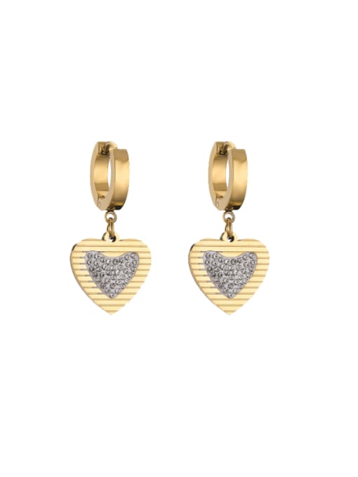 44618 Titanium Steel Rhinestone Heart Hip Hop Drop Earring