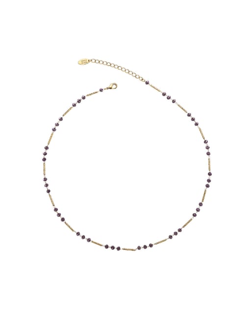 Purple Natural Stone Necklace BrassMinimalist Geometric  Bracelet and Necklace Set