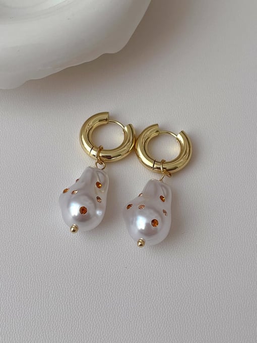 Orange diamond Baroque pearl earrings Brass Freshwater Pearl Water Drop Minimalist Huggie Earring