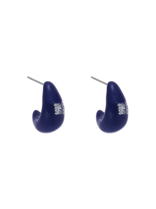 Dark Blue Brass Enamel Water Drop Minimalist Stud Earring