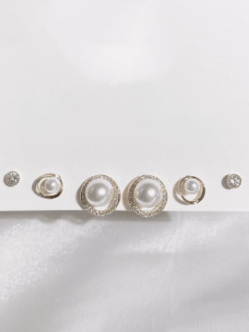 ZRUI Brass Imitation Pearl Minimalist Round  Bead Set Stud Earring 0