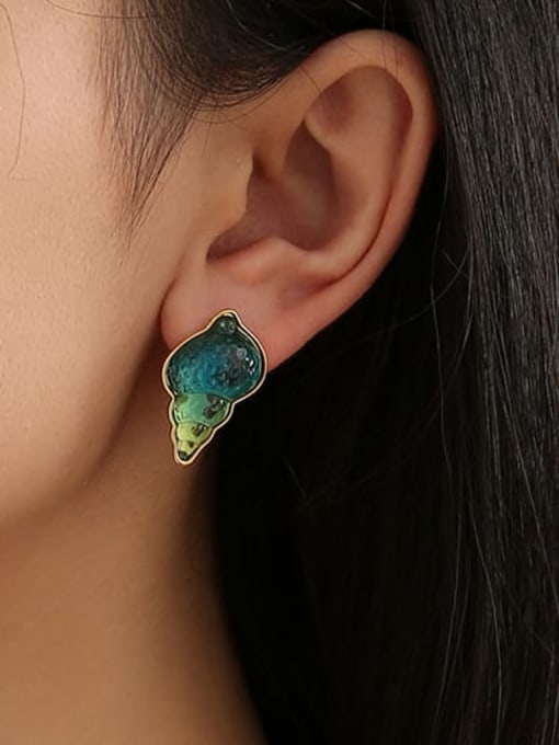 Five Color Brass Enamel Irregular Conch Minimalist Stud Earring 1