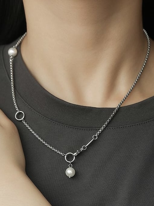 TINGS Titanium Steel Imitation Pearl Geometric Minimalist Necklace 1