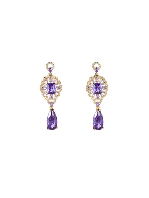 purple Brass Cubic Zirconia Water Drop Luxury Drop Earring