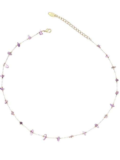 Purple Natural Stone Necklace Brass Geometric Bohemia Beaded Necklace