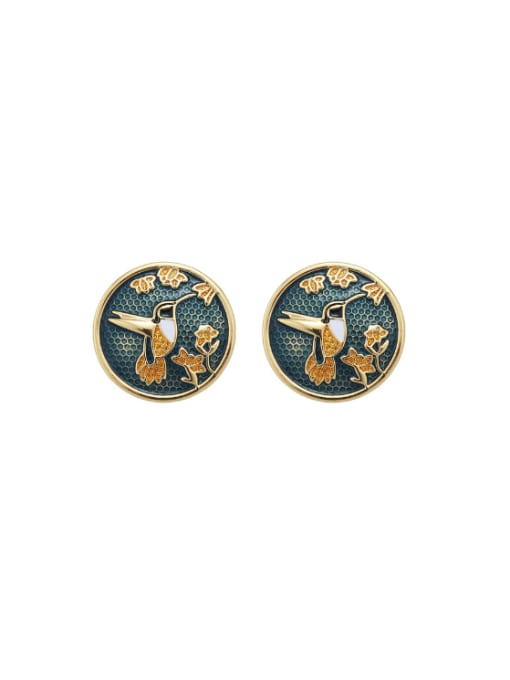 Five Color Brass Enamel Geometric Vintage Stud Earring 0