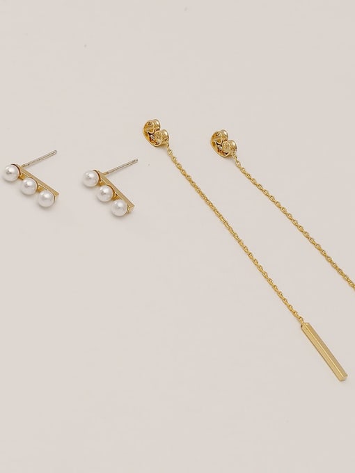 14k gold Brass Imitation Pearl Geometric Vintage Drop Trend Korean Fashion Earring