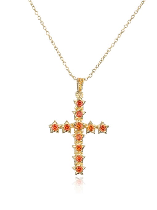 21674 Brass Cubic Zirconia Cross Vintage Regligious Necklace