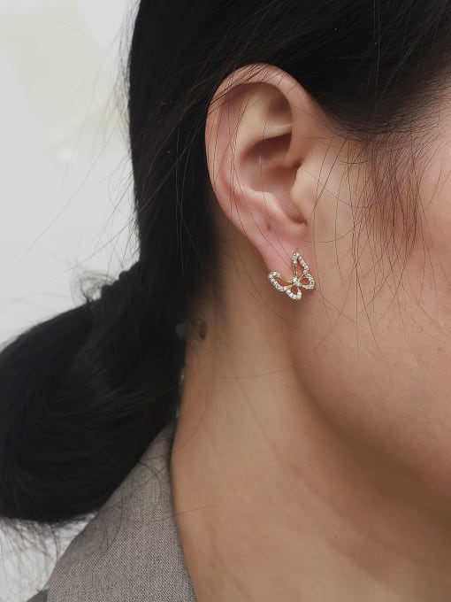 HYACINTH Copper Rhinestone Butterfly Cute Stud Trend Korean Fashion Earring 2