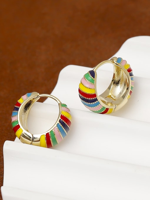 14k gold seven color painting oil Brass Enamel Geometric Minimalist Huggie Earring