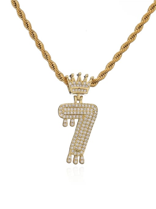 7 Brass Cubic Zirconia Crown Trend  Number Pendant Necklace