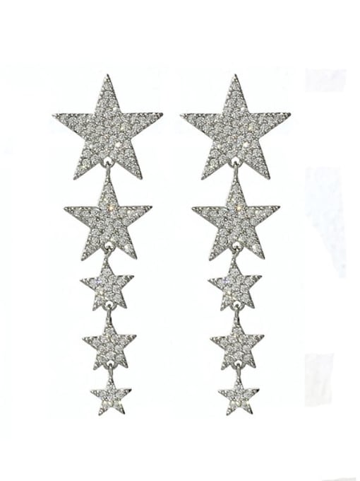platinum Brass Cubic Zirconia Star Statement Cluster Earring