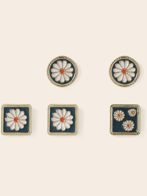 Five Color Alloy Enamel Flower Vintage Stud Earring 3