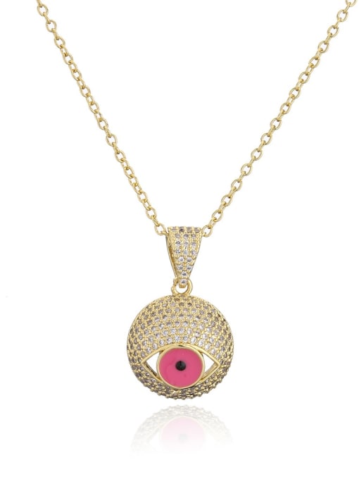 21585 Brass Cubic Zirconia Evil Eye Vintage Round Pendant Necklace