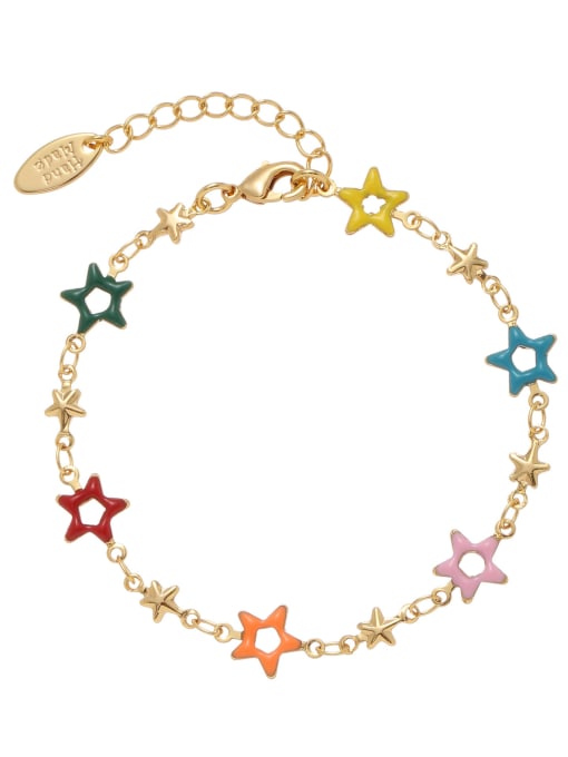 Gold Bracelet Brass Enamel Cute Pentagram Bracelet and Necklace Set