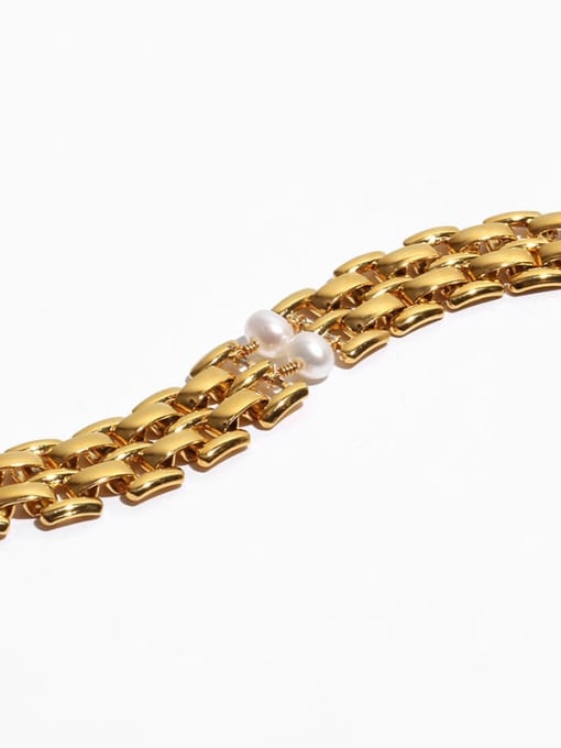 TINGS Brass Freshwater Pearl Geometric Vintage Link Bracelet 2