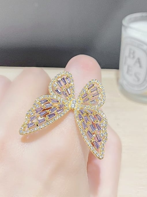 YOUH Brass Cubic Zirconia Butterfly Dainty Band Ring 1
