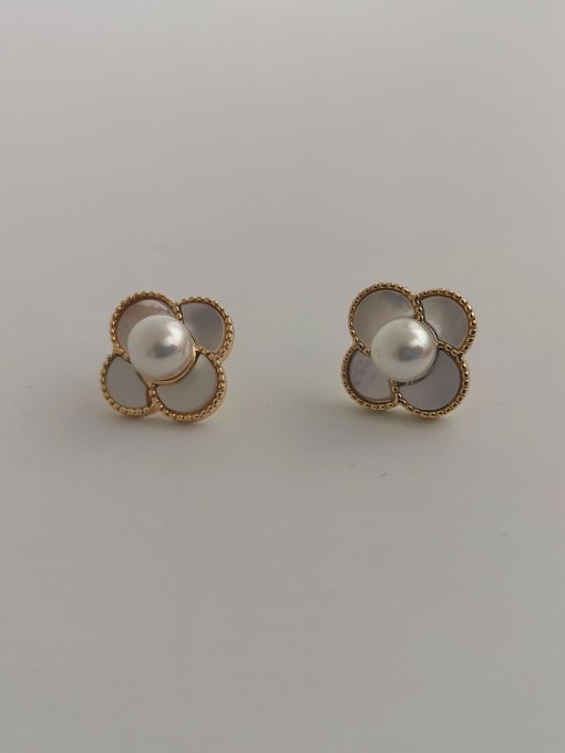 gold Copper Imitation Pearl Flower Minimalist Stud Trend Korean Fashion Earring
