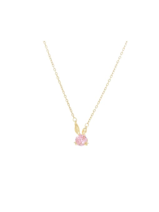 YOUH Brass Cubic Zirconia Pink Rabbit Dainty Necklace