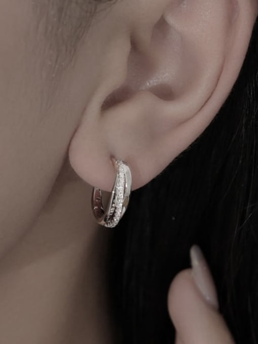 TINGS Brass Cubic Zirconia Geometric Minimalist Huggie Earring 2