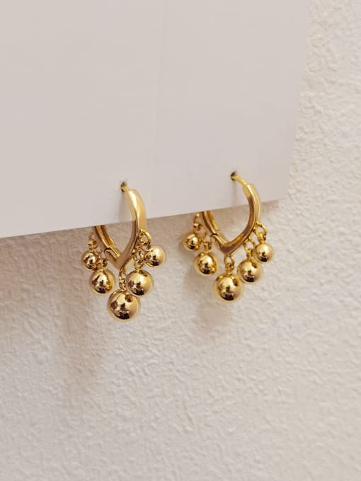 14k Gold Brass Bead Ball Vintage Huggie Earring