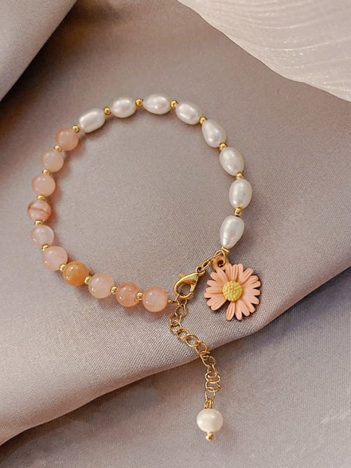 Pink Alloy Imitation Pearl Flower Ethnic Adjustable Bracelet