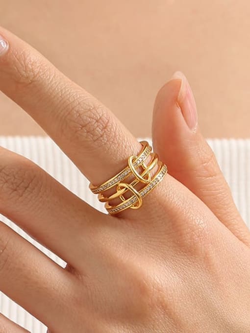Five Color Brass Cubic Zirconia Geometric Trend Stackable Ring 1