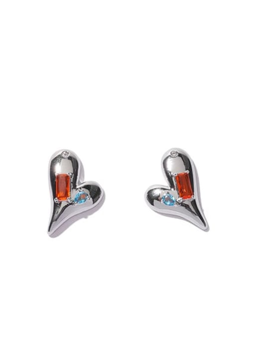 Heart Shaped Earrings Brass Cubic Zirconia Heart Minimalist Stud Earring