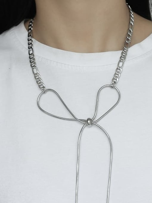 TINGS Titanium Steel Bowknot Tassel Minimalist Necklace 1