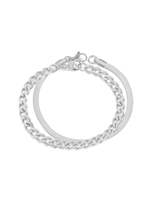 Steel color Stainless steel Minimalist  Hollow Chain Strand Bracelet