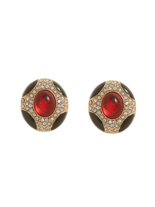 Five Color Brass Cubic Zirconia Oval Vintage Stud Earring