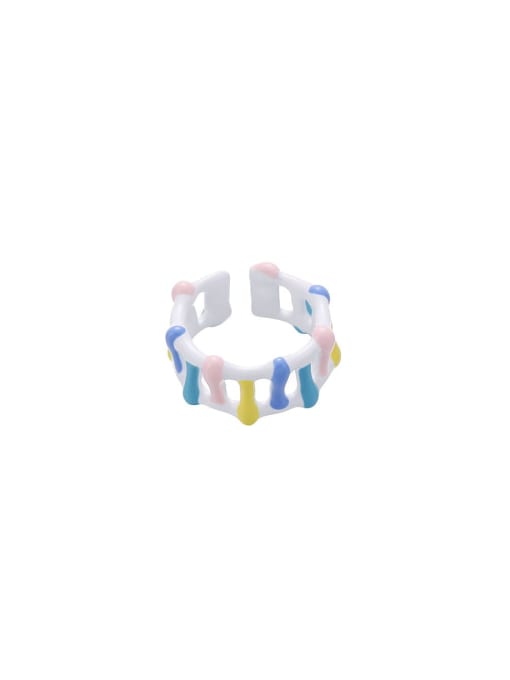 Five Color Brass Enamel Geometric Trend Band Ring 0