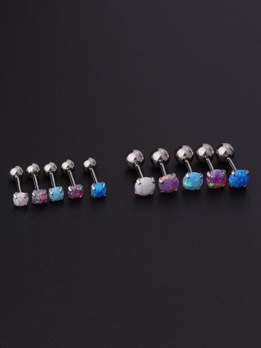 HISON Titanium Steel Opal Round Hip Hop Stud Earring(Single Only One) 2