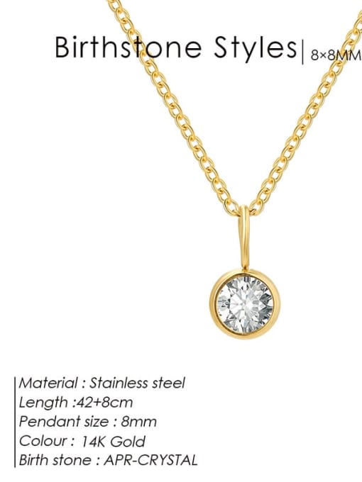 April White Gold Stainless steel Cubic Zirconia Round Minimalist Necklace