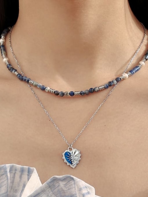 TINGS Titanium Steel Natural Stone Heart Trend Necklace 1