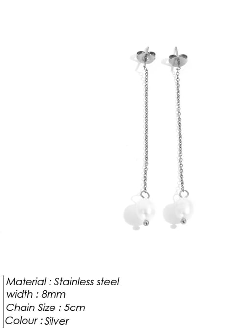 Steel color Stainless steel Freshwater Pearl Geometric Dainty Threader Earring