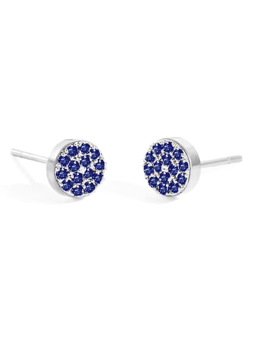 Steel+ Royal Blue Stainless steel Rhinestone Round Minimalist Stud Earring