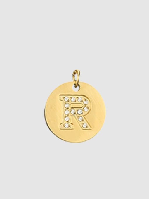 R 14 K gold Titanium 26 Letter Minimalist round pendant Necklace