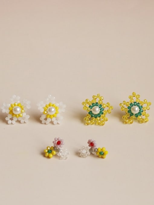 Five Color Alloy Bead Enamel Flower Cute Stud Earring 3