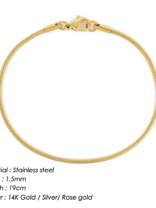 Gold 1.5mm 19cm Stainless steel Snake Minimalist Link Bracelet