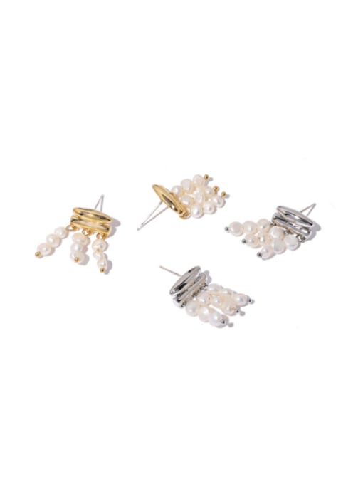 Five Color Brass Freshwater Pearl Tassel Minimalist Earring 3